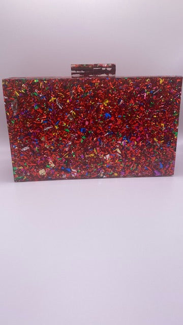 Sparkle Confetti Boxed Clutch with Chain Strap
