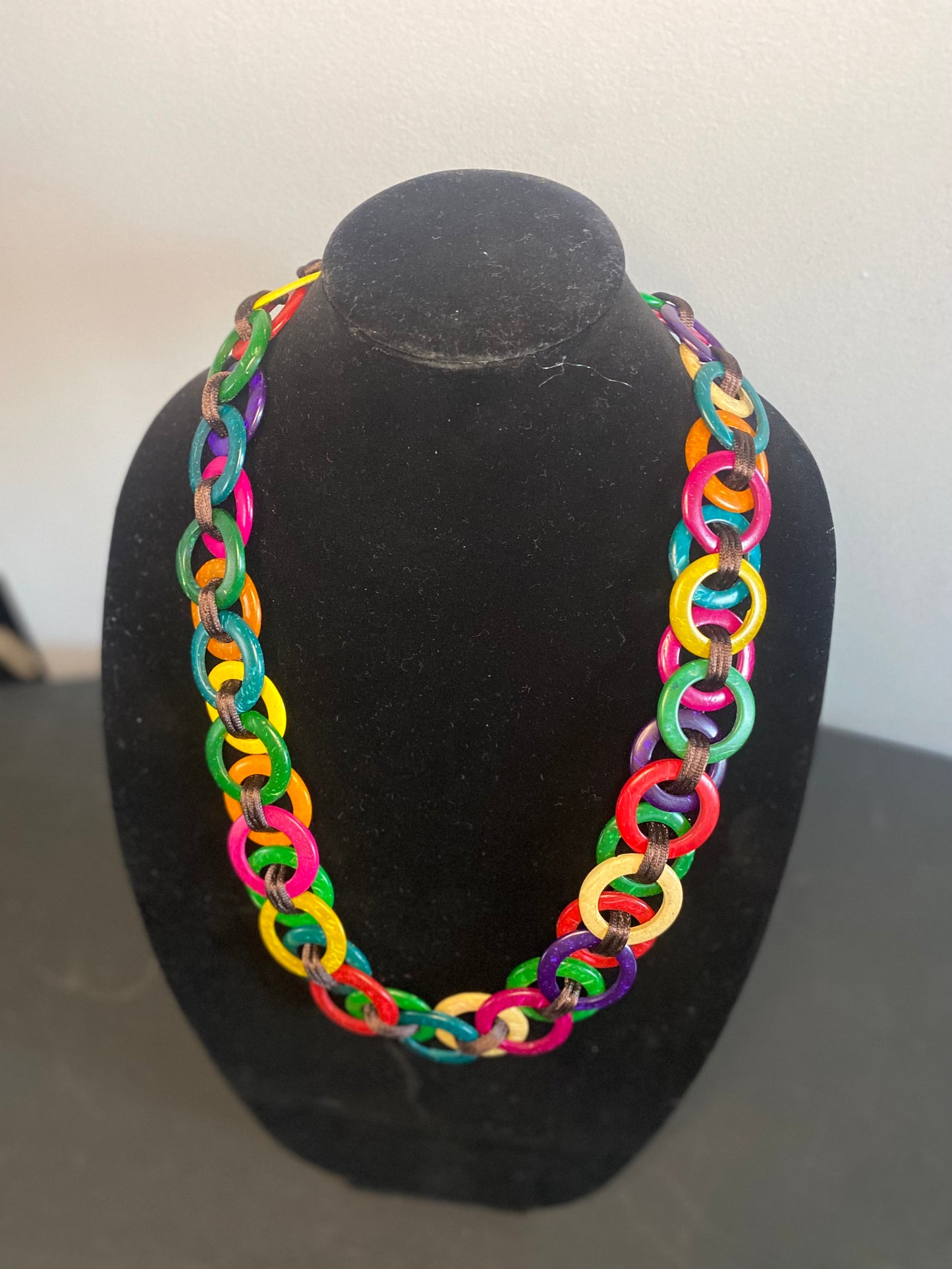 Multi Color Wood Chain Necklace,