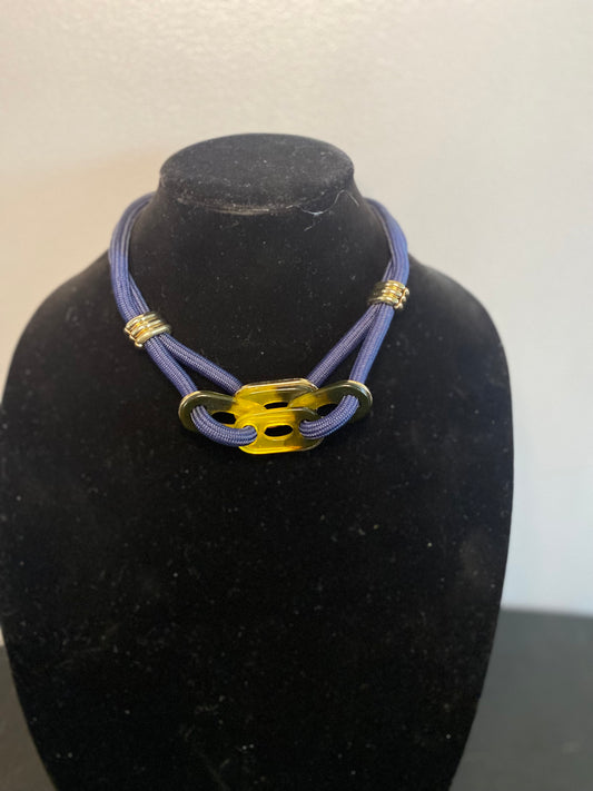 Blue Rope and Gold Necklace