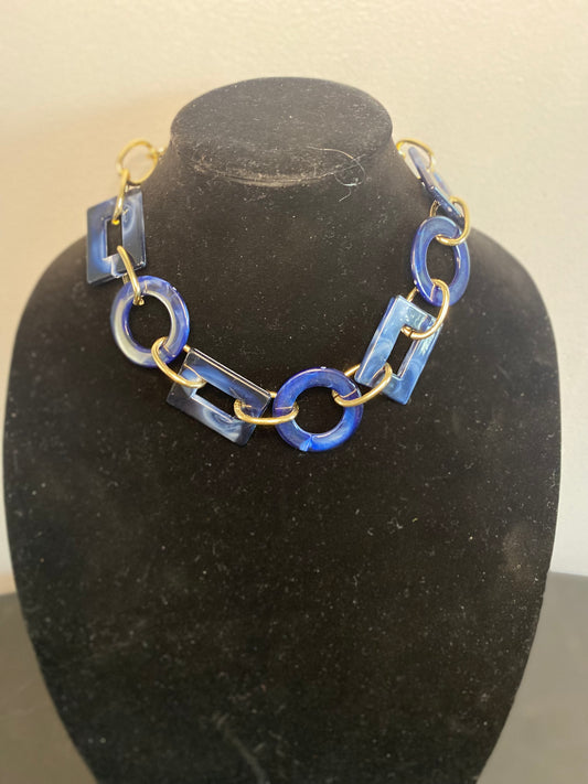 Blue Square and Circle Necklace