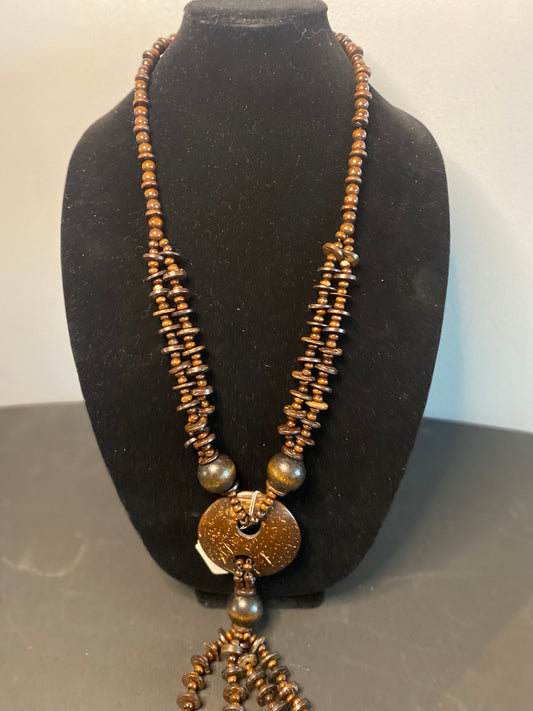 Long Brown Wood Necklace