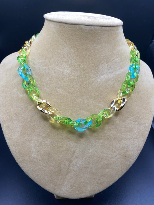 Green Gold and Teal Chain Necklace Small  Chain