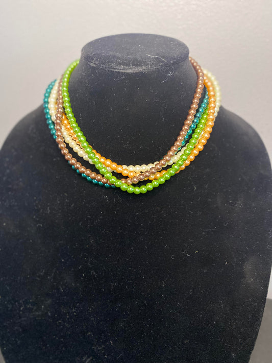 Multi Color 5 Strand Pearl Necklace